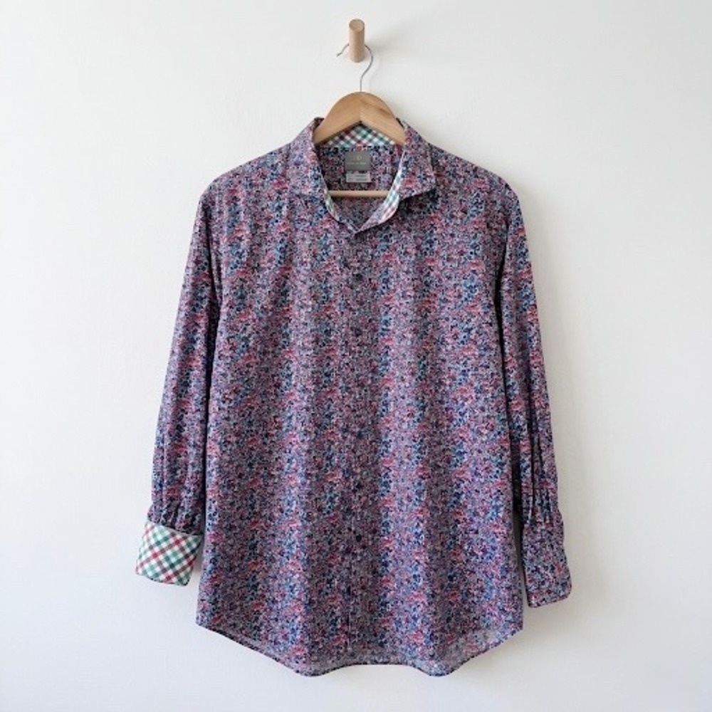 Thomas Dean Mens 2XLT Floral Cotton Shirtmaker's Cloth Button Down Tall Shirt